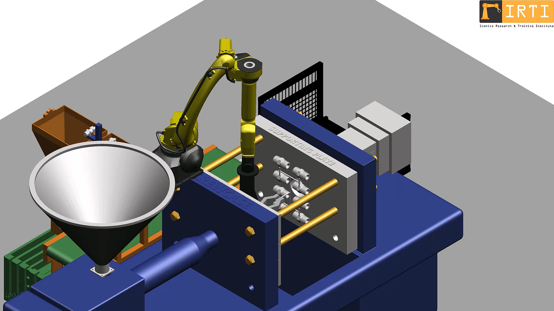 Robotic injection molding machine tending automation